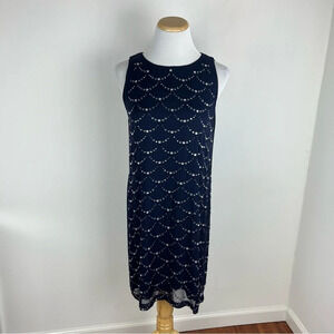 Diane Von Furstenberg Sequin Embellished Cocktail Dress Navy Blue Size 6